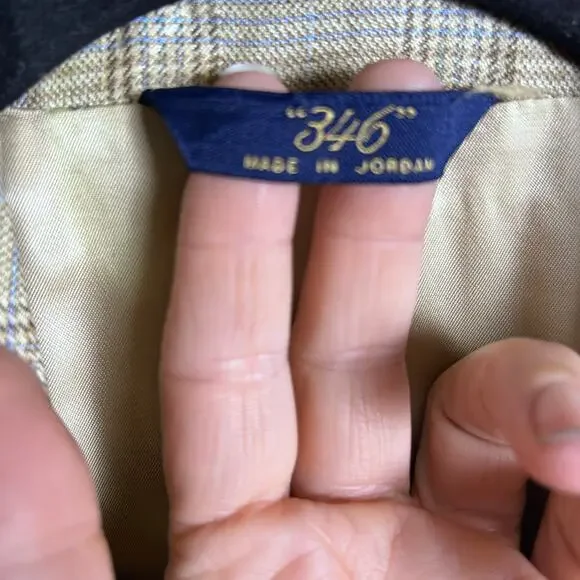 Brooks‎ Brothers sport coat 44 R plaid neutral wool silk tan (FLAW)